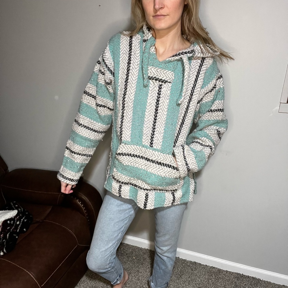 Striped Hooded Sweater - Blue & White (Drug Rug)